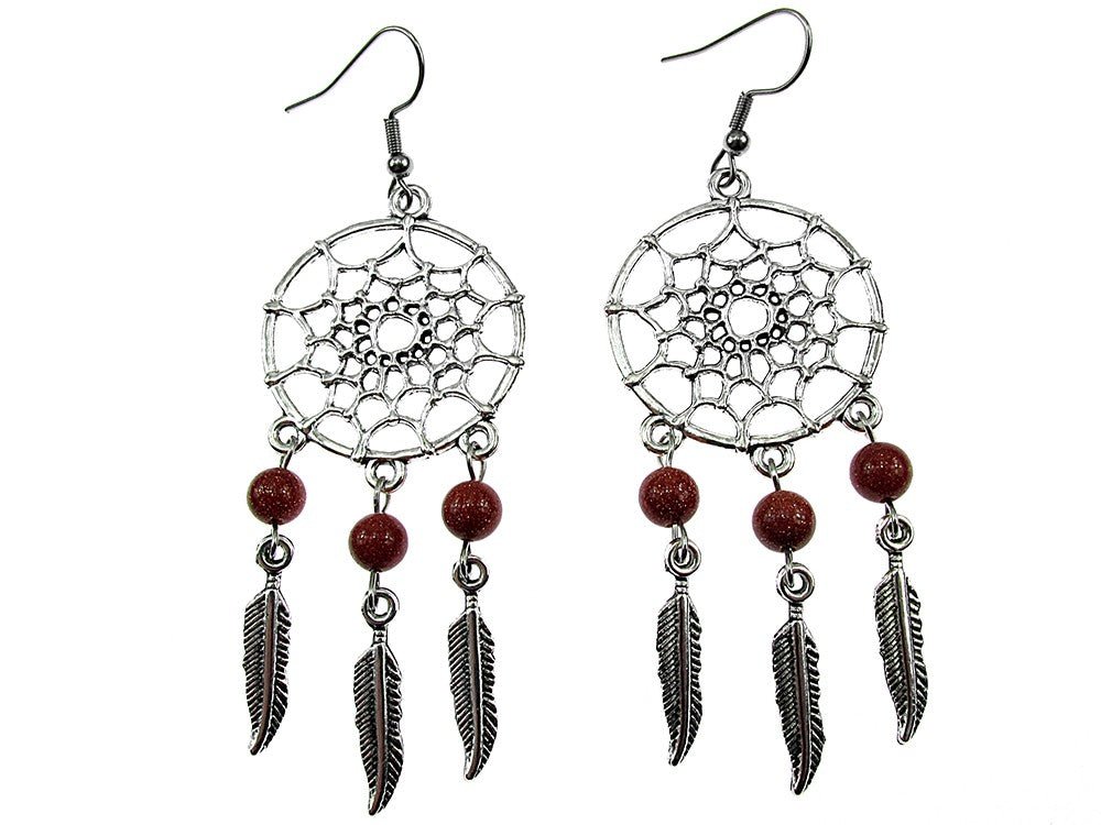 Cercei candelabru Dreamcatcher cu Piatra Soarelui maro - GlamBazaar.ro