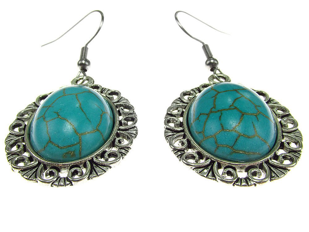 Cercei candelabru filigran cu turcoaze - GlamBazaar.ro