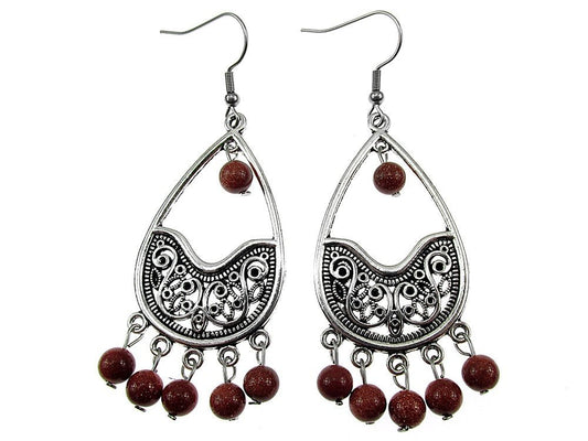 Cercei candelabru filigran lacrima cu Piatra Soarelui maro - GlamBazaar.ro