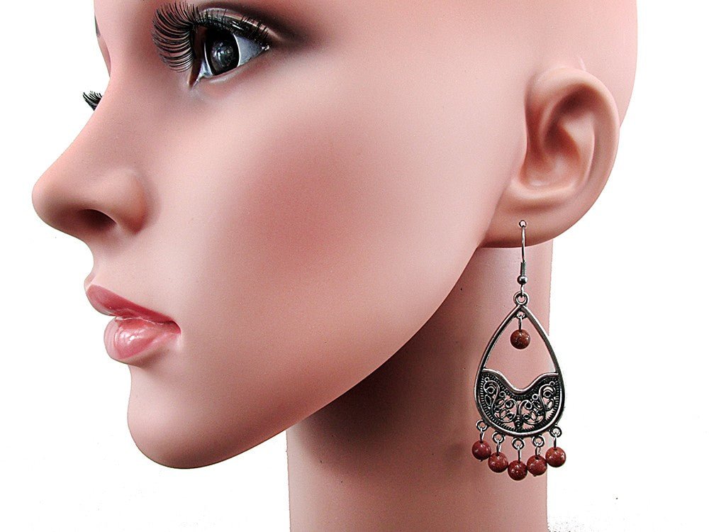 Cercei candelabru filigran lacrima cu Piatra Soarelui maro - GlamBazaar.ro