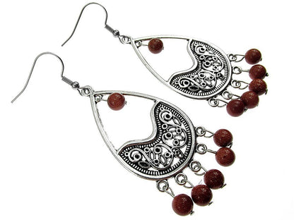 Cercei candelabru filigran lacrima cu Piatra Soarelui maro - GlamBazaar.ro