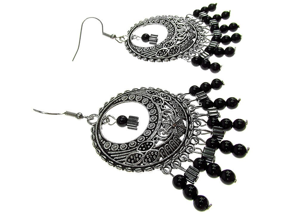 Cercei candelabru India cu onix si hematit - GlamBazaar.ro