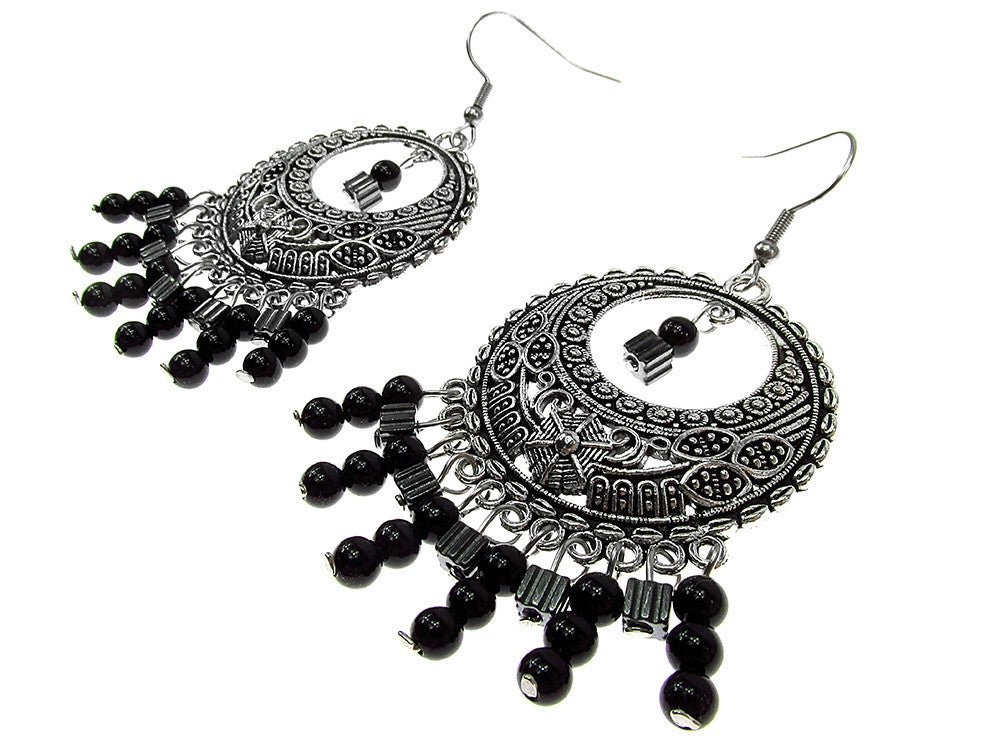 Cercei candelabru India cu onix si hematit - GlamBazaar.ro