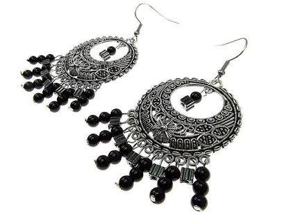 Cercei candelabru India cu onix si hematit - GlamBazaar.ro