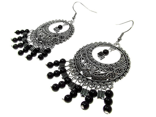 Cercei candelabru India cu onix si hematit - GlamBazaar.ro