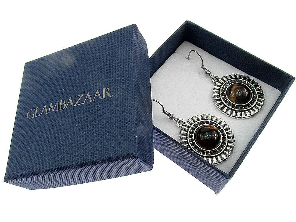 Cercei candelabru model raze cu ochi de tigru natural - GlamBazaar.ro