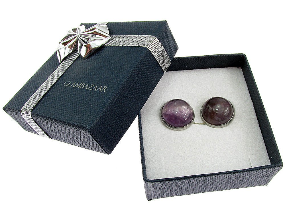 Cercei clips inox cu ametist natural 12 MM - GlamBazaar.ro