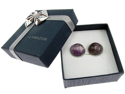 Cercei clips inox cu ametist natural 12 MM - GlamBazaar.ro