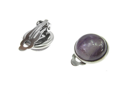 Cercei clips inox cu ametist natural 12 MM - GlamBazaar.ro