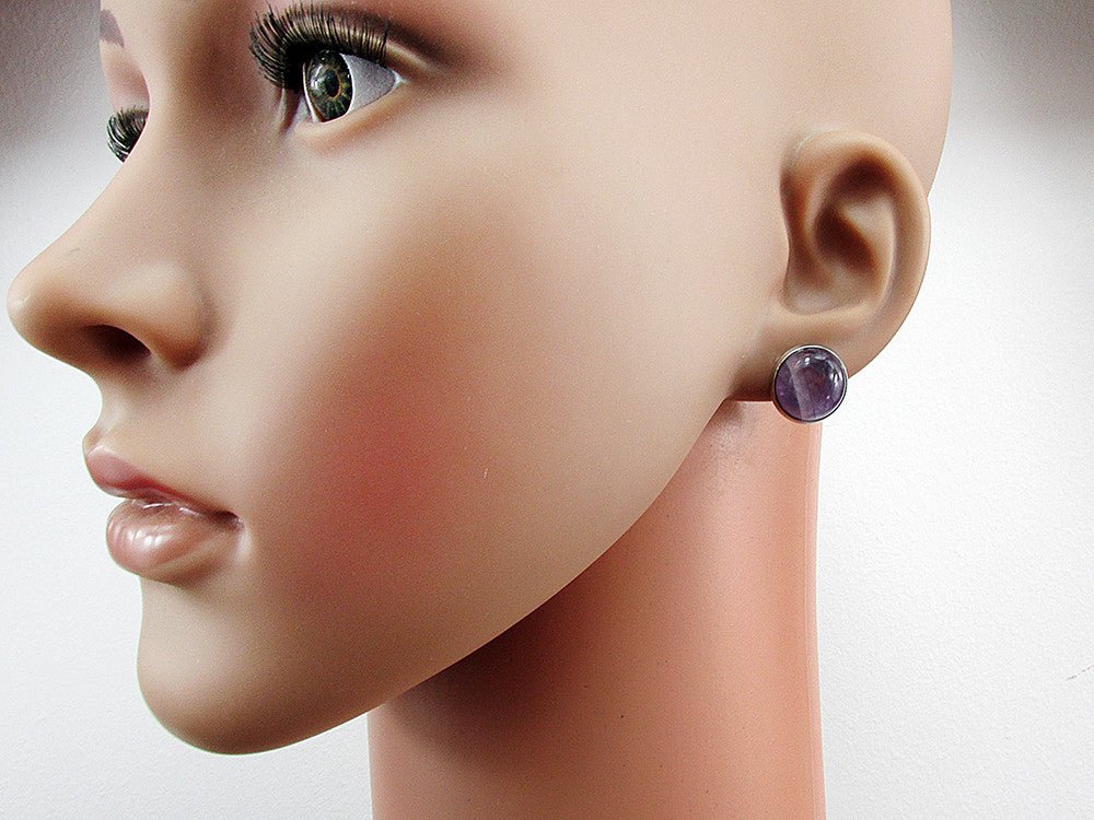 Cercei clips inox cu ametist natural 12 MM - GlamBazaar.ro