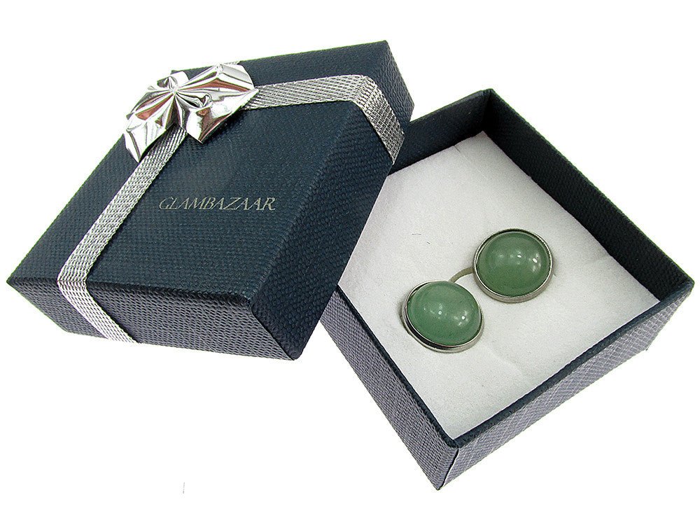 Cercei clips inox cu aventurin verde natural 12 MM - GlamBazaar.ro