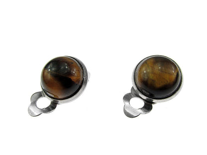 Cercei clips inox cu piatra naturala Ochi de tigru 10 MM - GlamBazaar.ro