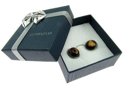 Cercei clips inox cu piatra naturala Ochi de tigru 10 MM - GlamBazaar.ro