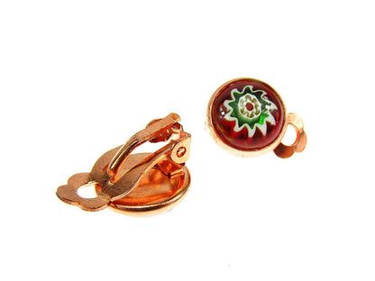 Cercei clips Millefiori rosu 10 MM - GlamBazaar.ro