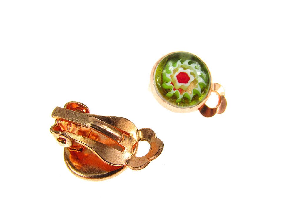 Cercei clips Millefiori verde 10 MM - GlamBazaar.ro