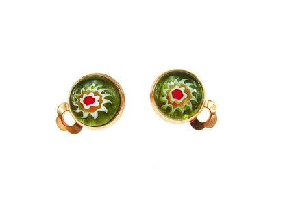 Cercei clips Millefiori verde 10 MM - GlamBazaar.ro