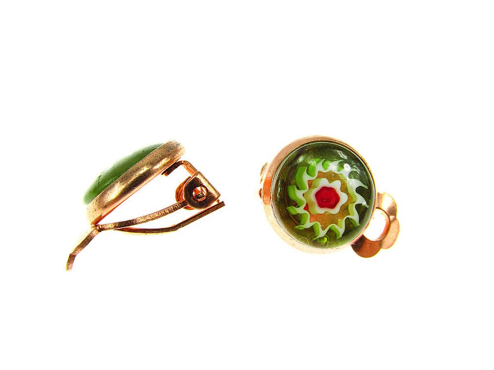 Cercei clips Millefiori verde 10 MM - GlamBazaar.ro