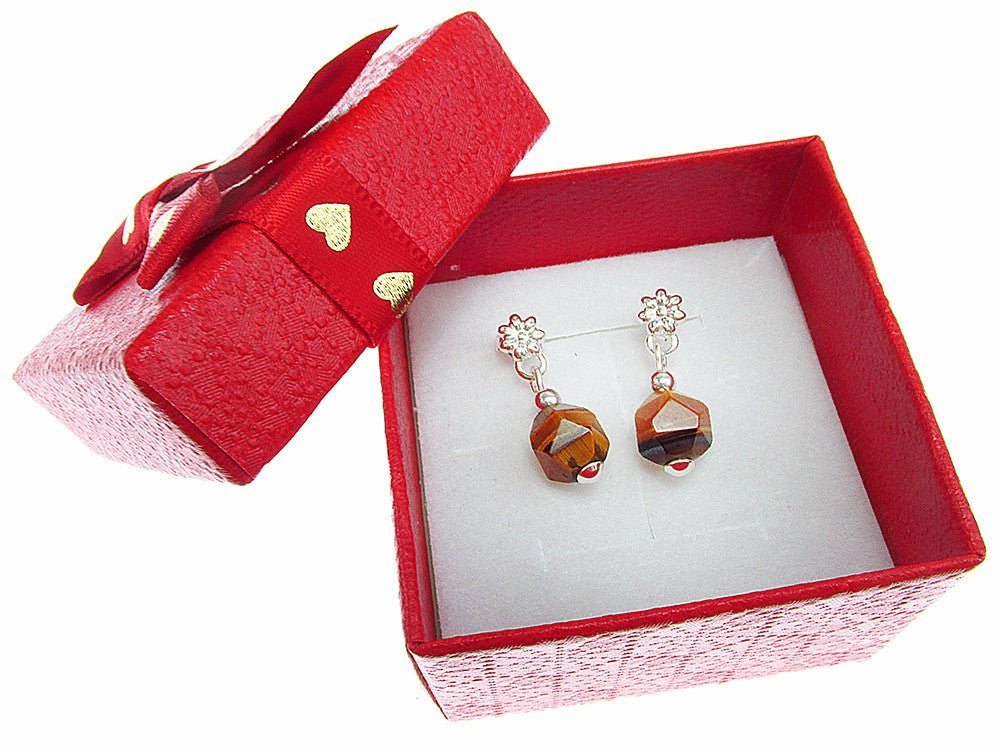 Cercei floricica argint cu ochi de tigru maxifatetat - GlamBazaar.ro