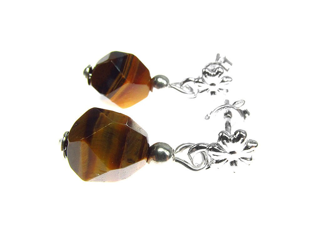 Cercei floricica argint cu ochi de tigru maxifatetat - GlamBazaar.ro