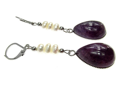 Cercei inox cu ametist si perle de cultura - GlamBazaar.ro