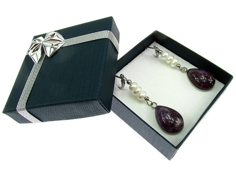 Cercei inox cu ametist si perle de cultura - GlamBazaar.ro