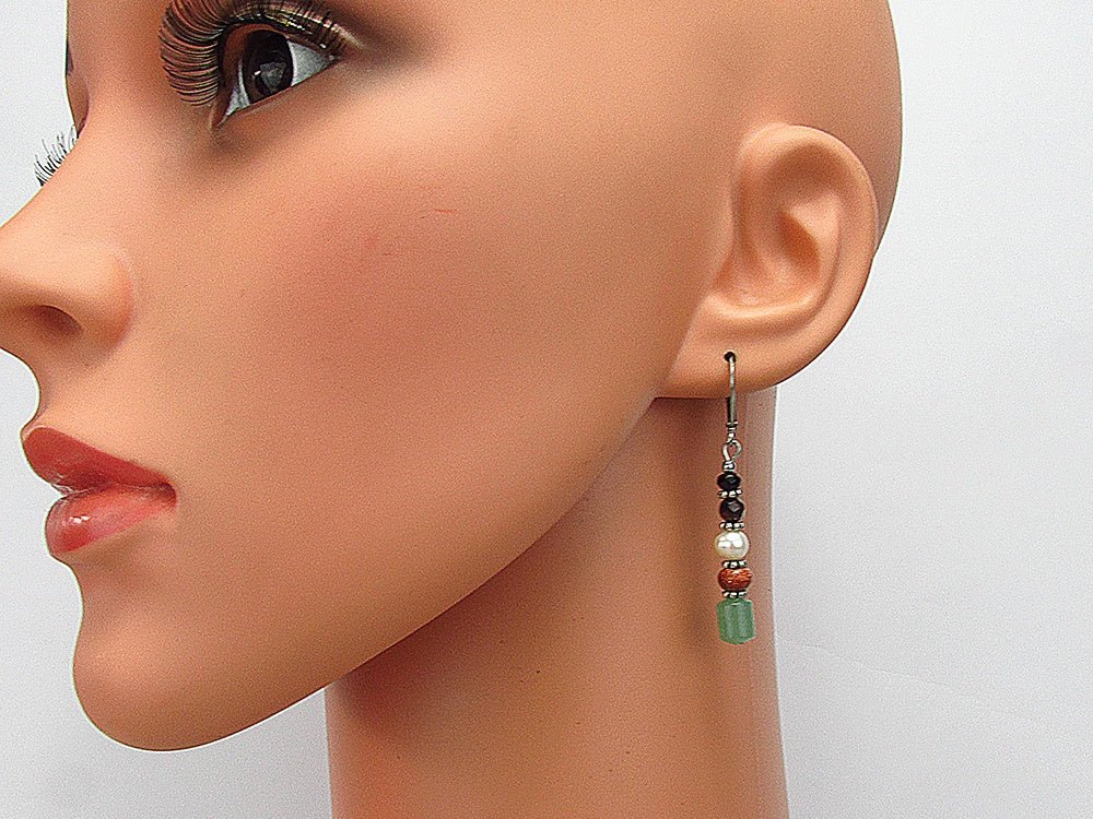 Cercei lungi mix aventurin, piatra soarelui, perla, granat - GlamBazaar.ro