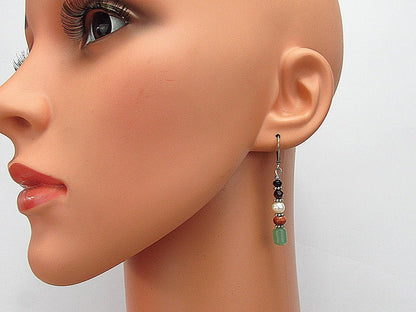 Cercei lungi mix aventurin, piatra soarelui, perla, granat - GlamBazaar.ro