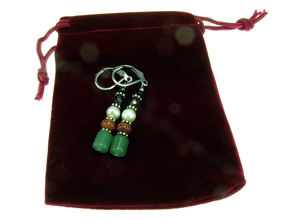 Cercei lungi mix aventurin, piatra soarelui, perla, granat - GlamBazaar.ro