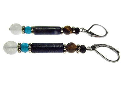 Cercei lungi mix lapis lazuli, piatra lunii, ochi de tigru - GlamBazaar.ro