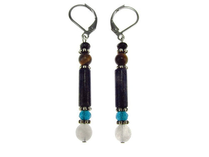 Cercei lungi mix lapis lazuli, piatra lunii, ochi de tigru - GlamBazaar.ro