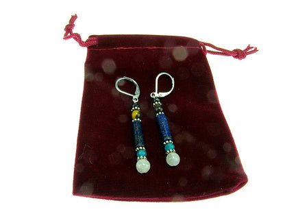 Cercei lungi mix lapis lazuli, piatra lunii, ochi de tigru - GlamBazaar.ro