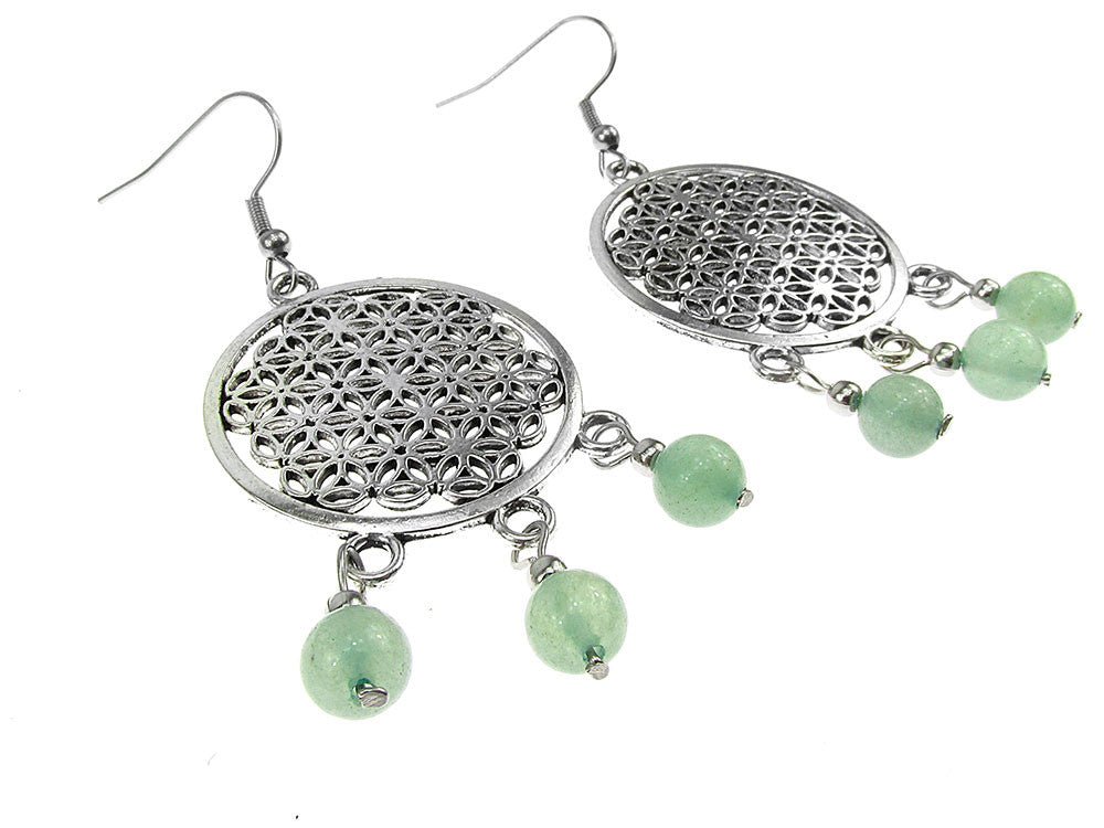 Cercei mari Floarea Vietii cu aventurin natural - GlamBazaar.ro