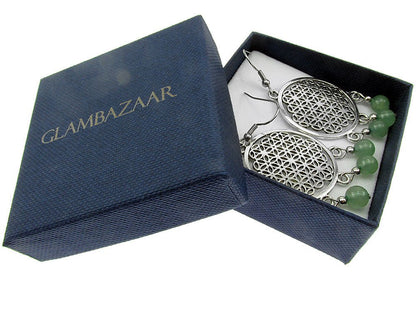 Cercei mari Floarea Vietii cu aventurin natural - GlamBazaar.ro