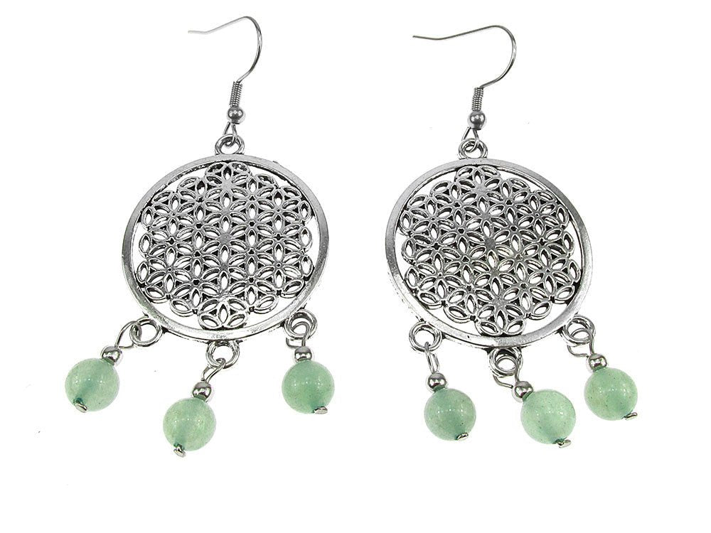 Cercei mari Floarea Vietii cu aventurin natural - GlamBazaar.ro