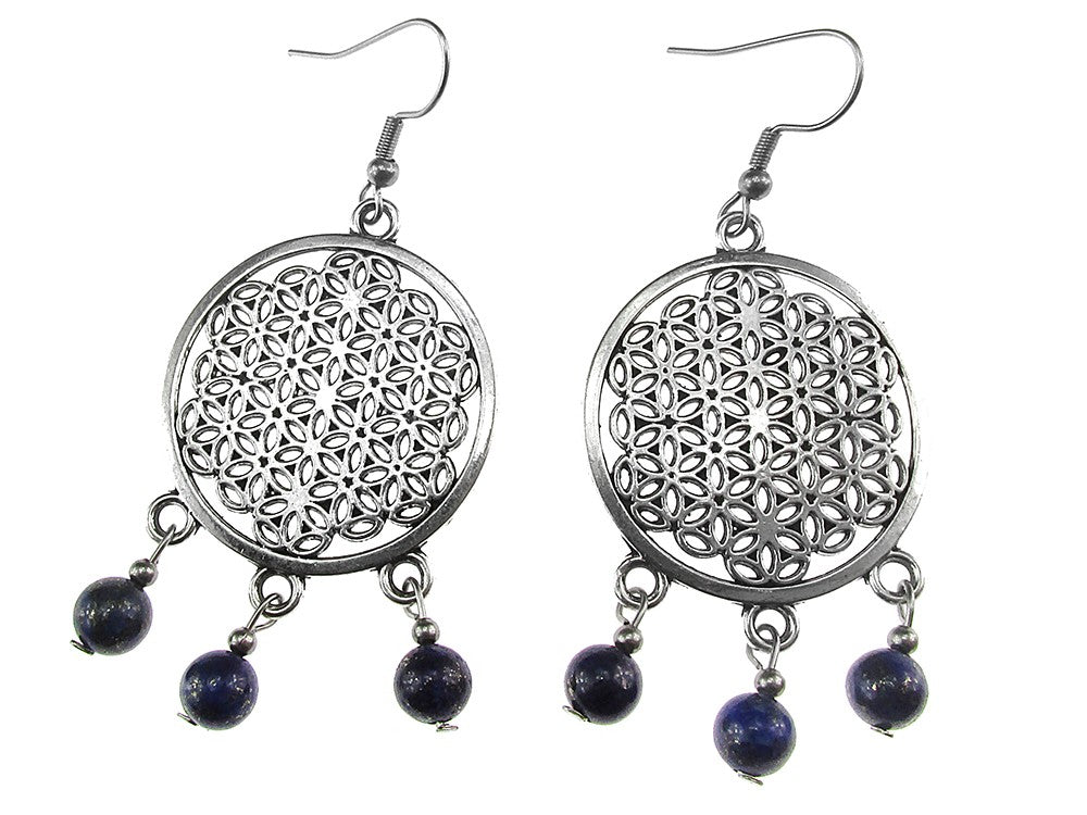 Cercei mari Floarea Vietii cu lapis lazuli - GlamBazaar.ro