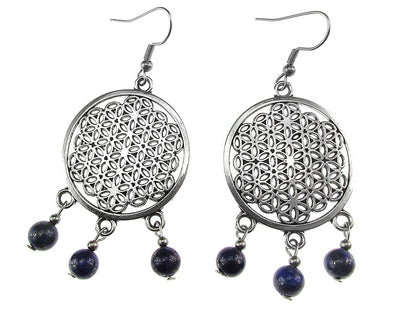 Cercei mari Floarea Vietii cu lapis lazuli - GlamBazaar.ro