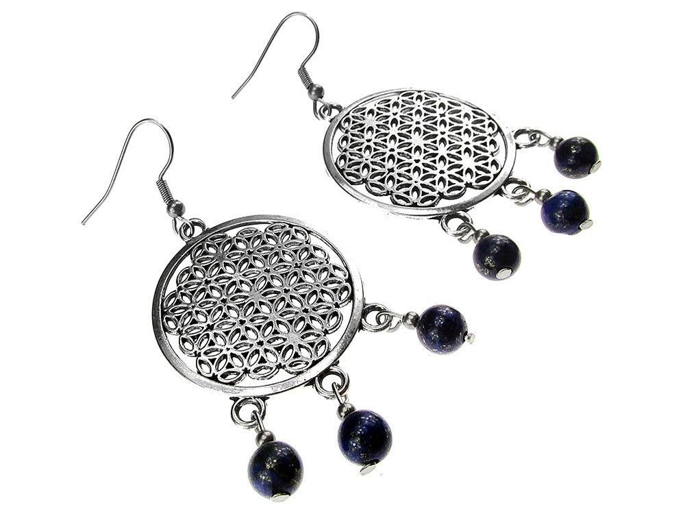 Cercei mari Floarea Vietii cu lapis lazuli - GlamBazaar.ro