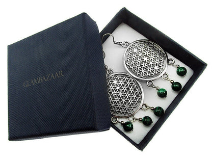 Cercei mari Floarea Vietii cu malachit - GlamBazaar.ro