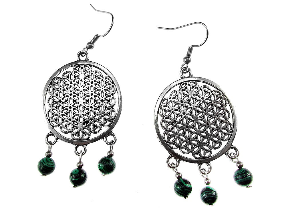 Cercei mari Floarea Vietii cu malachit - GlamBazaar.ro