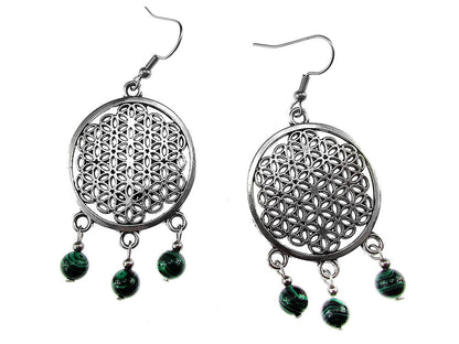 Cercei mari Floarea Vietii cu malachit - GlamBazaar.ro