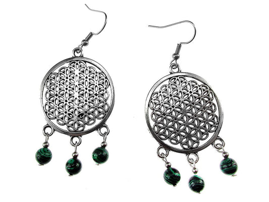 Cercei mari Floarea Vietii cu malachit - GlamBazaar.ro