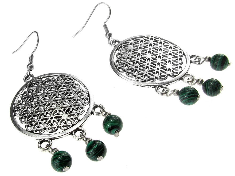 Cercei mari Floarea Vietii cu malachit - GlamBazaar.ro