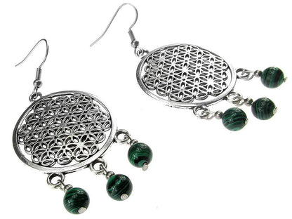 Cercei mari Floarea Vietii cu malachit - GlamBazaar.ro