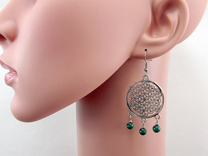 Cercei mari Floarea Vietii cu malachit - GlamBazaar.ro