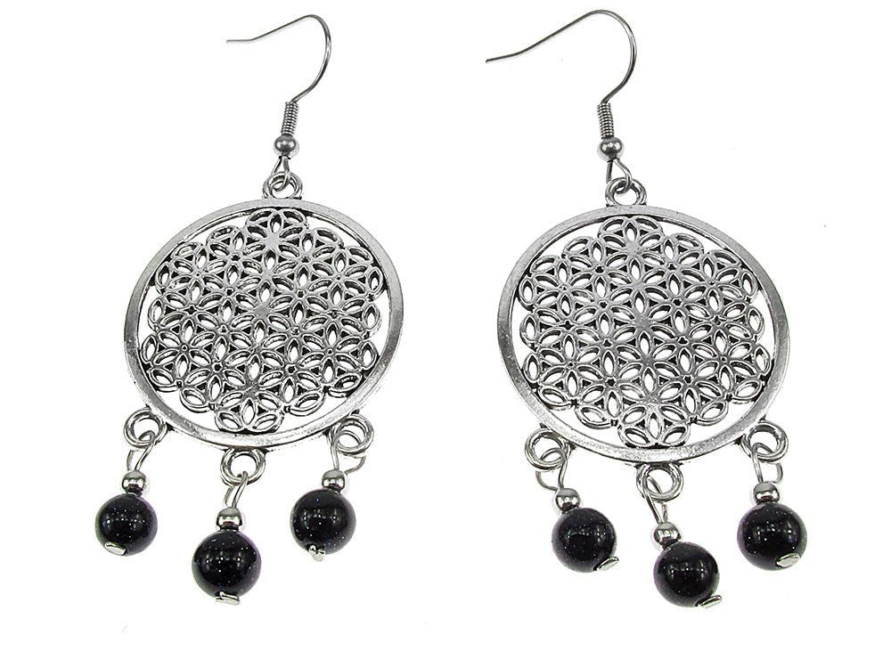 Cercei mari Floarea Vietii cu Piatra Soarelui albastra - GlamBazaar.ro