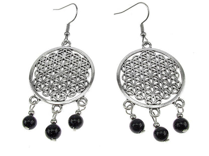 Cercei mari Floarea Vietii cu Piatra Soarelui albastra - GlamBazaar.ro