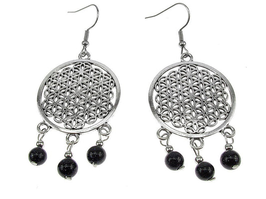 Cercei mari Floarea Vietii cu Piatra Soarelui albastra - GlamBazaar.ro