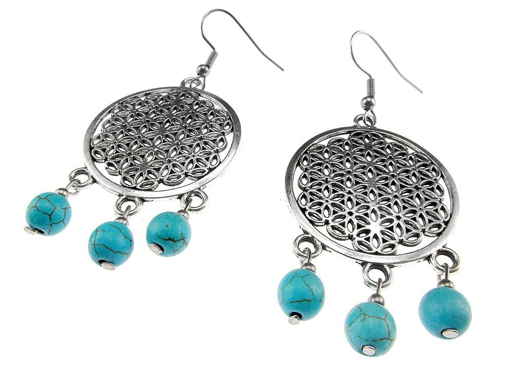 Cercei mari Floarea Vietii cu turcoaz - GlamBazaar.ro