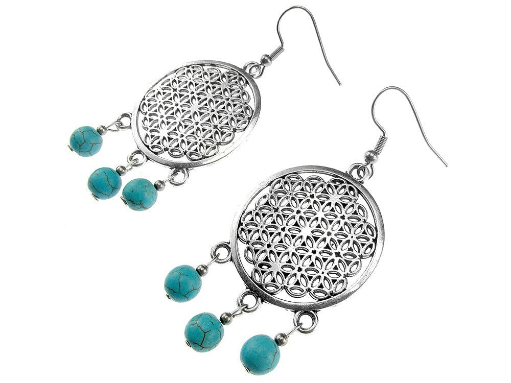 Cercei mari Floarea Vietii cu turcoaz - GlamBazaar.ro