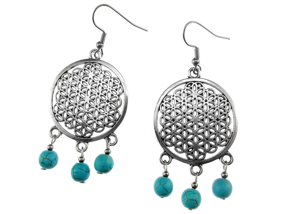 Cercei mari Floarea Vietii cu turcoaz - GlamBazaar.ro